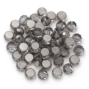Close-up detail of grey flat octagonal crystal glass beads, perfect for DIY jewelry making accessories.