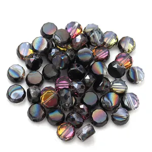Faceted crystal glass beads, flat round spacer beads for DIY jewelry, bracelet necklace making.