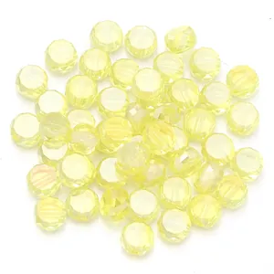 Transparent yellow faceted crystal glass flat round beads for DIY jewelry making.