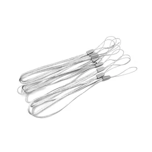 Silver braided multi-functional lanyards for mobile phones, USB drives and small gadgets.