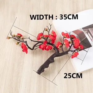 Artificial red plum blossom branch artificial silk flower home living room wedding decoration 35cm