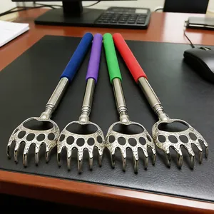 Telescopic back scratcher with metal bear claw head and colorful handle for daily relaxation.