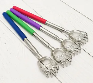 Telescopic metal back scratcher with cute bear claw head and colorful grip handles, set of 4.
