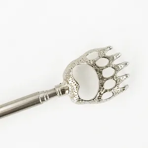 Telescopic stainless steel back scratcher featuring metal bear claw design for daily use.