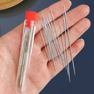 Stainless steel hand sewing needles set with clear storage tube, large eye easy thread.