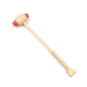 Wood back scratcher with massage hammer, dual-use wooden meridian pat and scratching tool.