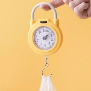 Portable mechanical spring scale with dial up to 10kg, hand-held kitchen hanging scale.
