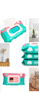 Detailed view of thick baby wet wipes with flip lid, showcasing packaging and clean presentation.
