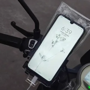 Waterproof phone mount bag for motorcycle bike, touch screen friendly rainproof cover case with charging port.