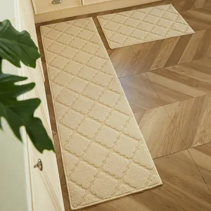 Französischer Creme-Stil Schlafzimmer Bettteppich Küche Anti-Rutsch Bodenmatte 2er-Set