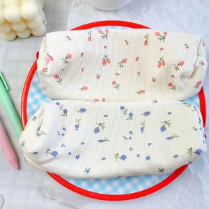 Joli trousse à crayons florale esthétique tissu gaufré mini étui de rangement papeterie