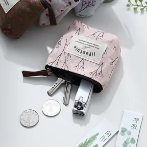 Floral canvas coin purse small key pouch cute mini wallet for women and girls daily use