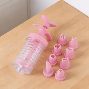 Plastic cookie press icing syringe set with 8 piping nozzles for baking pastries and cakes