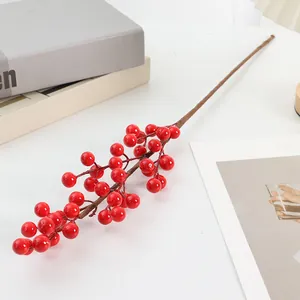 Artificial red berry branch single stem, simulation winterberry for home decor floral arrangement