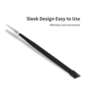Close-up detail of black anti-static precision tweezers for nail art stickers