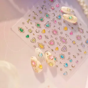 Close-up of glitter heart and star nail art stickers with a dreamy ice-translucent finish