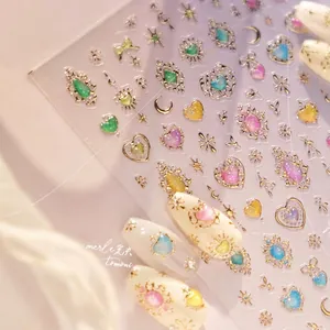 Tomoni Merle Glitter Nail Stickers Ins Noble Ice Transparent Star Heart Bow Patterns DIY Manicure Art Decals For Women