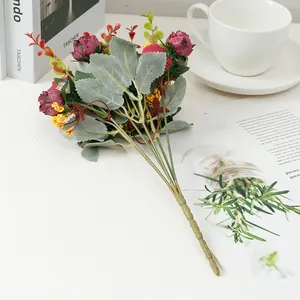 Artificial rose flower bouquet detail showing 21-head silk floral arrangement for home decor.