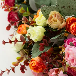 Artificial silk rose flower bouquet fake flowers for wedding and home room decoration