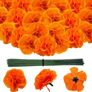 Set di fiori di calendula artificiali arancioni da 9 cm con steli per decorazioni