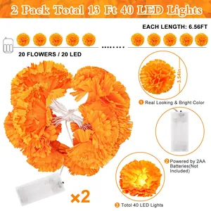 Specification detail of 2-pack 13ft marigold LED string lights with 40 glowing flowers