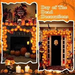 Artificial marigold garland with LED lights for Day of the Dead fireplace decoration