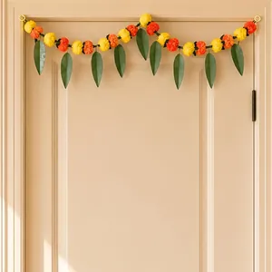 Traditional Handmade Marigold and Mango Leaf Garland for Festival Door Decoration