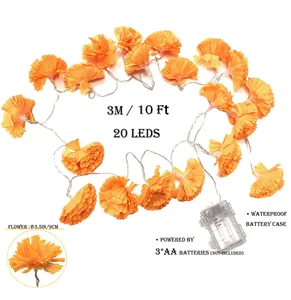 3M Marigold LED string lights with 20 flowers for Diwali and Day of the Dead decor