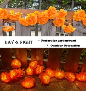 Orange marigold flower LED string lights for outdoor garden decoration day and night view