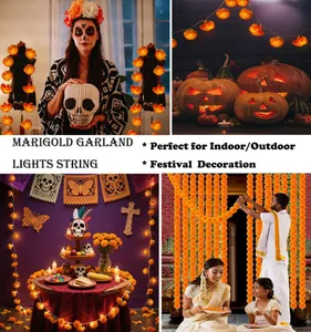 LED marigold garland lights for Halloween, Diwali, and Day of the Dead decor