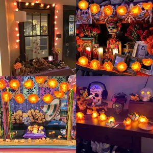 Decorative marigold LED string lights for Day of the Dead and festive home altar decor
