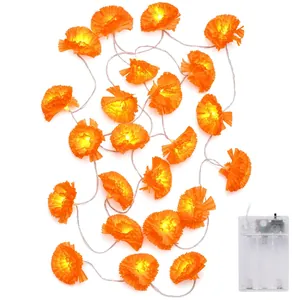 Vibrant orange marigold flower LED string lights for Day of the Dead and wedding decoration