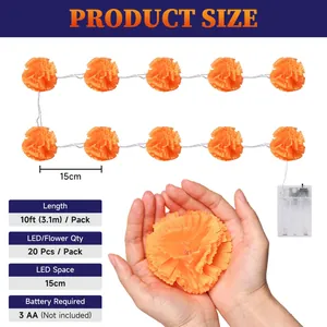 Comprehensive size specifications for 10ft LED marigold flower string lights set