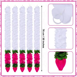 Detail view of 30-inch artificial white jasmine and pink lotus bud garlands for Diwali