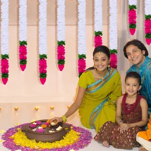 Traditional artificial jasmine and lotus bud garlands for Diwali and Indian wedding decor