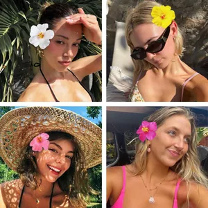 Women wearing colorful simulation hibiscus flower hair clips in Hawaiian beach style