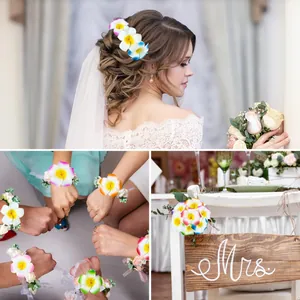Hawaiian foam plumeria flower wedding hair clips and wrist corsages set