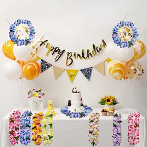 Colorful Hawaiian floral lei set for birthday party decorations and festive events