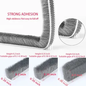 Détails des tailles et options de hauteur pour le joint de brosse adhésif