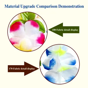 Hawaiian flower garland material comparison showing 180 and 170 fabric density details.