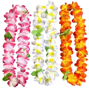 Set of three colorful Hawaiian flower leis for tropical party and festival decoration