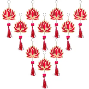 Ornement Suspendu en Acrylique Forme de Lotus Avec Gland Perle Artificielle Strass pour Diwali Mariage Noël Maison Fête Décoration