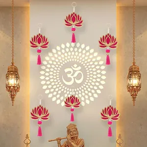 Ensemble de suspensions murales en acrylique lotus rose avec glands pour Diwali et temple