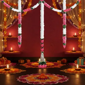 Traditional artificial jasmine and lotus bud garlands for Diwali festive decor