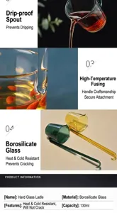 Detailansicht einer 130ml Borosilikatglas Weinschöpfkelle mit langem Griff und Ausguss