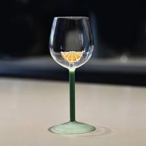 Creative Lemon Fruit Inlaid High Borosilicate Glass Wine Cup Handmade 3D Fruit Goblet For Home Party Wedding Barware Gift