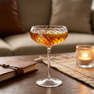French Vintage Ribbed Cocktail Glass Borosilicate Glass Tall Stem Dessert Cup For Bar Home Party Elegant Clear Glassware