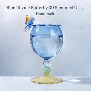 Creative 3D Butterfly Wine Glass Goblet High Borosilicate Glass Champagne Cup Blue Gradient Drinkingware For Wedding Party Home