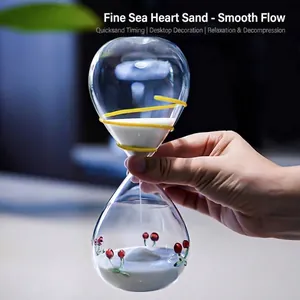 Creative glass hourglass timer with cherry pattern for modern home desk decoration