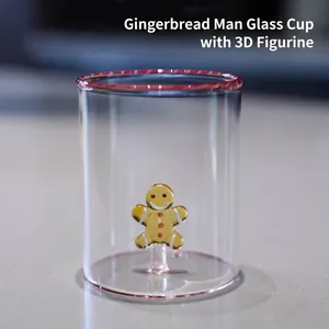 Christmas 3D Gingerbread Man Glass Cup High Borosilicate Heat Resistant Transparent Milk Juice Drinking Mug Holiday Home Office Gift